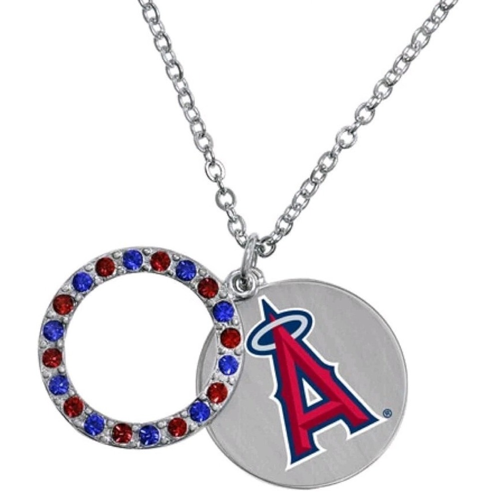 Game Time Los Angeles Angels MLB logo Disc chain necklace Rhinestone‎ Accent New